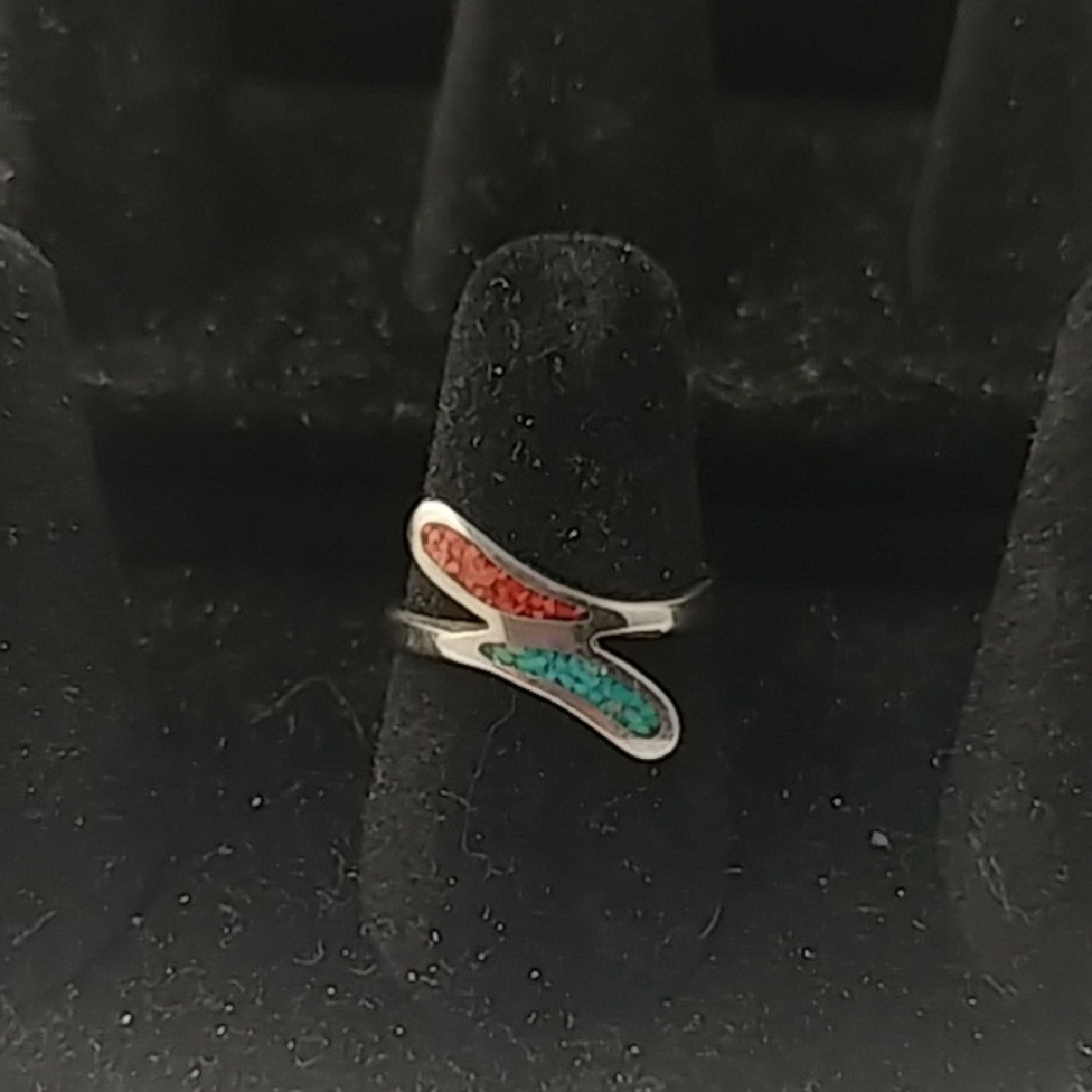 Unique Silver Ring with Colorful Inlay - Picture 2 of 6